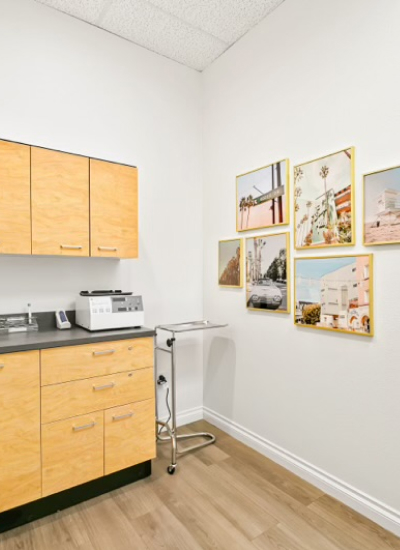 Aesthetic beauty office inside view with cupboards